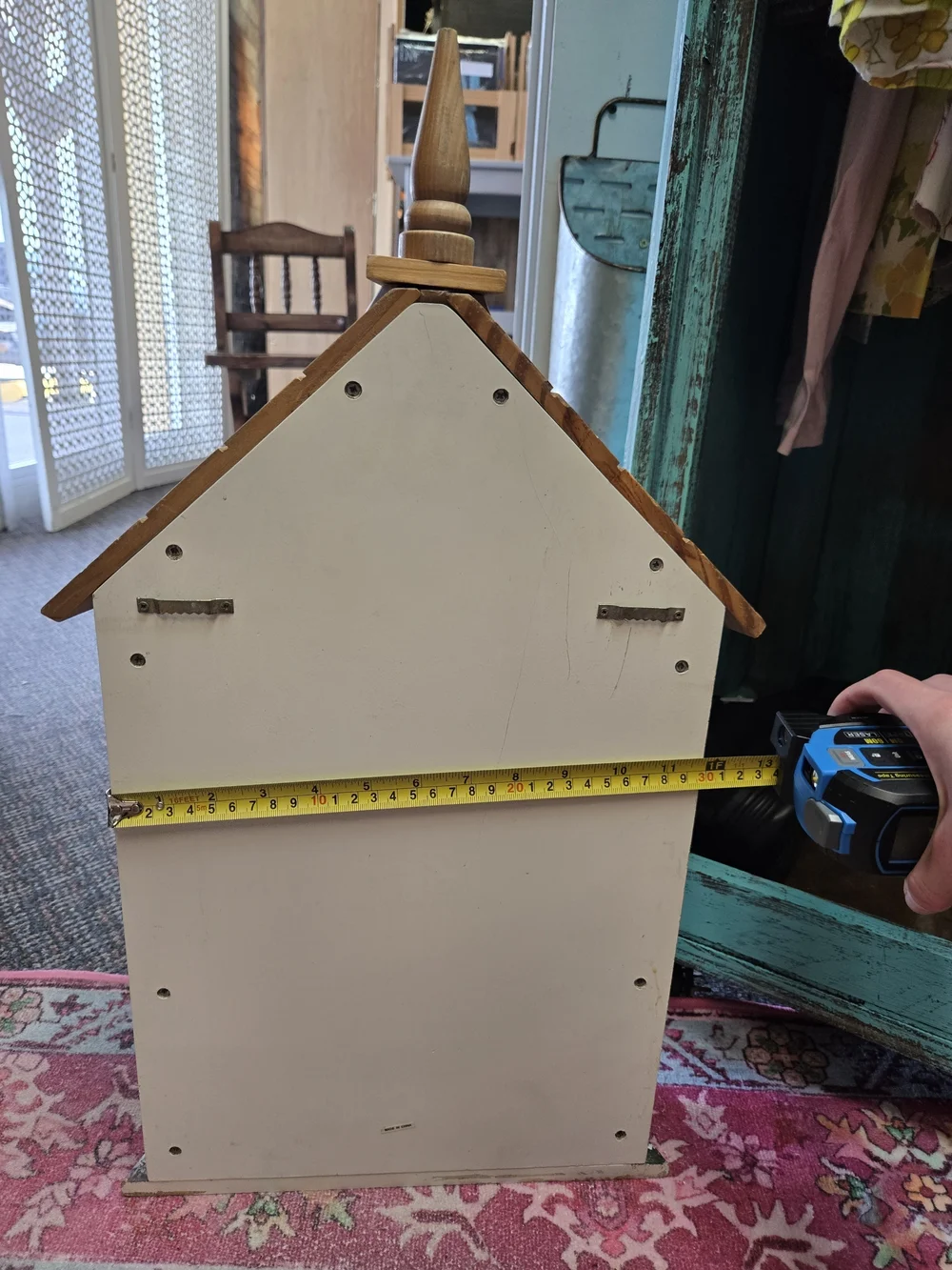 Hand-Painted Wooden Display Cabinet with Floral Roof